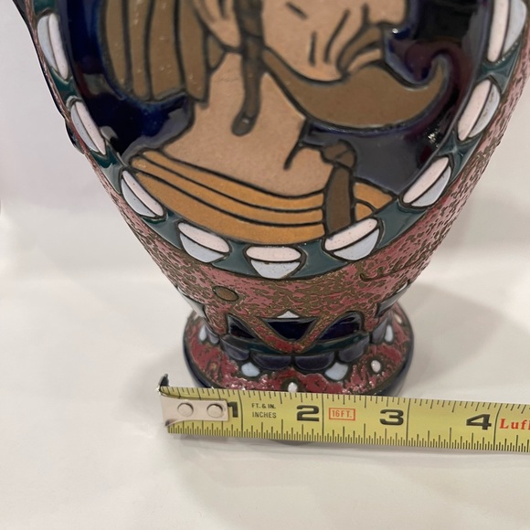 Antique Amphora ceramic vase Egypt art deco nouveau Czechoslovakia Marked Signed - Picture 14 of 16